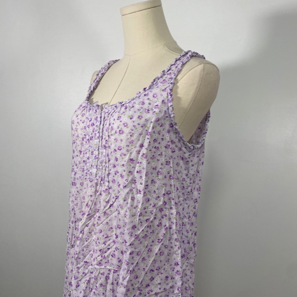 Carole Hochman Small 100% Cotton Purple Ruffle Floral Print Henley PJ Dress - Picture 3 of 7